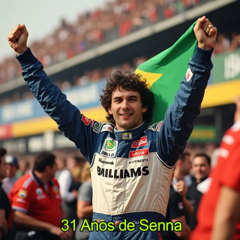 O piloto Ayrton Senna, sorridente, segura a bandeira brasileira