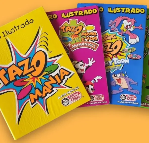 Livros ilustrados Tazo Mania da coleção de Tazos, para guardar tazos dentro, livro do animaniacs, Tiny Toon, O Máscara, e o normal