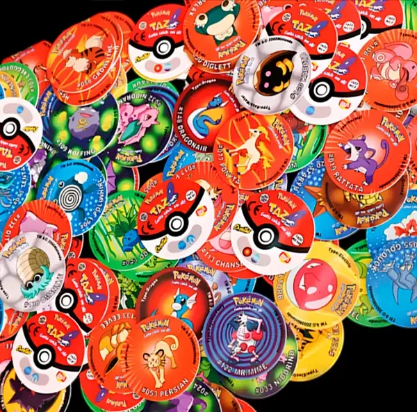 foto dos Tazos Pokémon originais colecionáveis